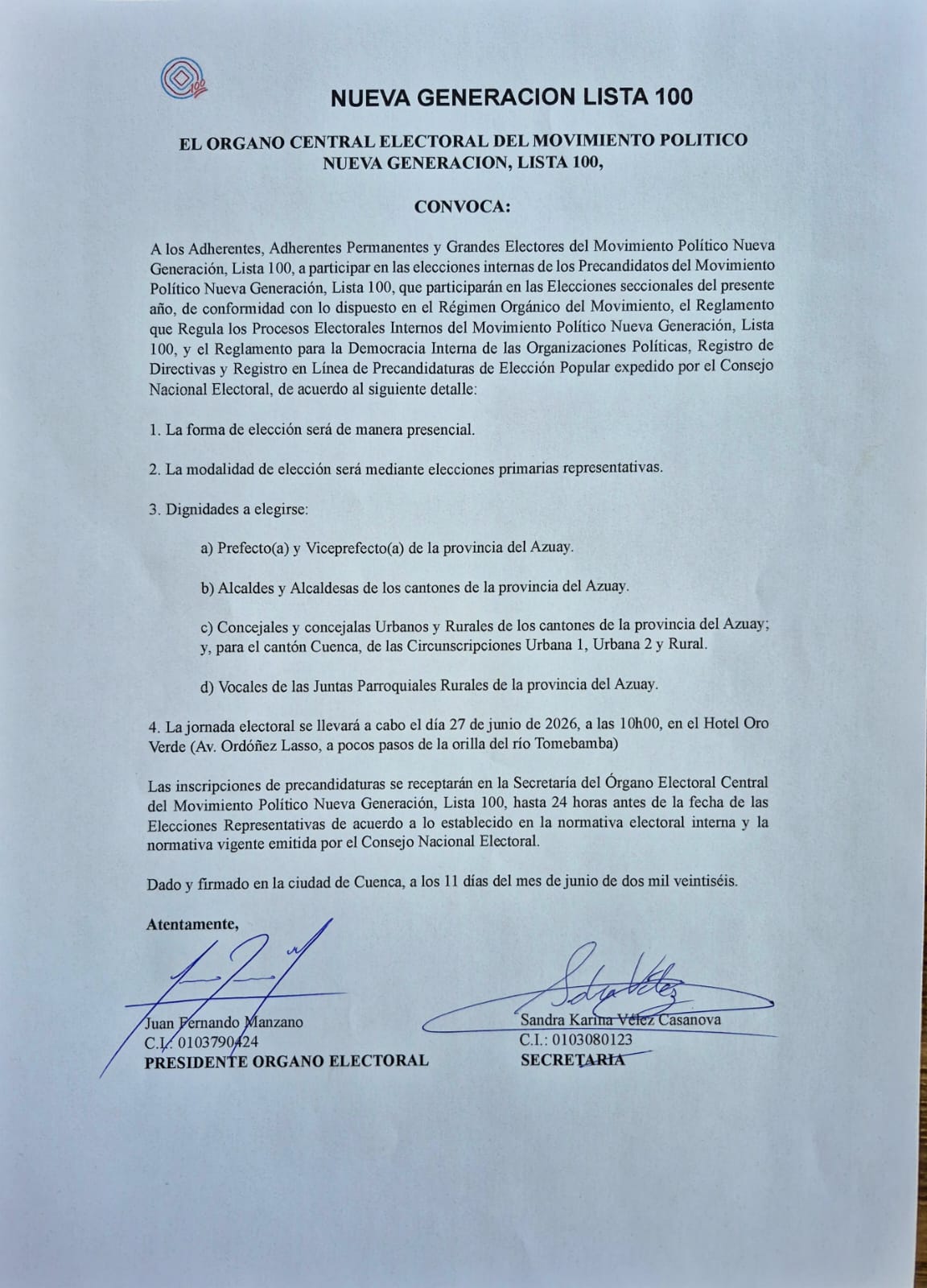 Convocatoria a participar en elecciones internas